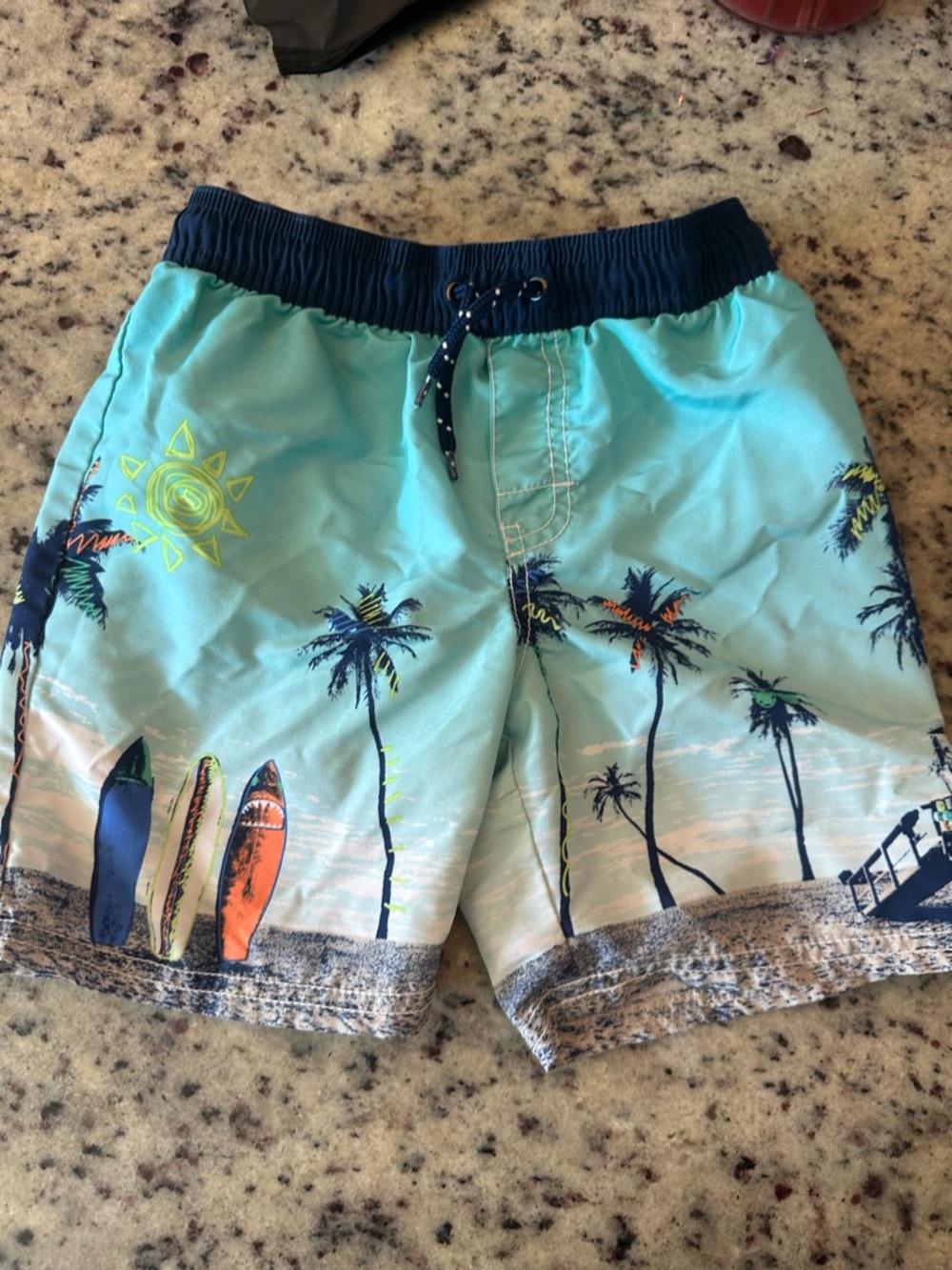 OshKosh B'gosh Aqua Blue Palm Tree Surfboard Swim Trunks